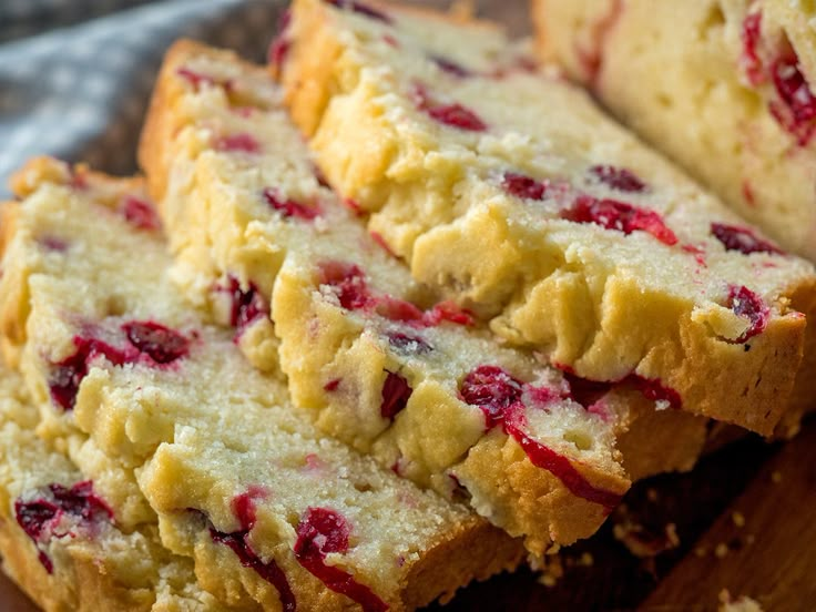 closeup of cranberry bread on a cutting board