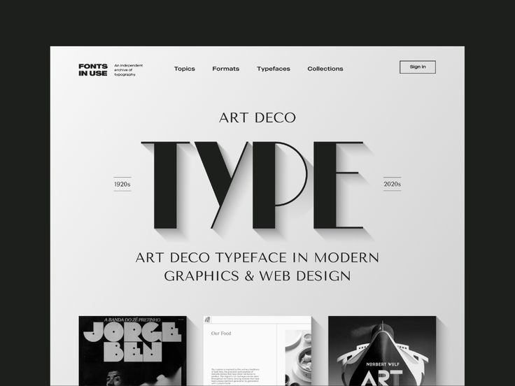 the website for art deco is displayed on a black and white background, with an image of