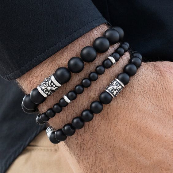 Elegant unisex Matte Onyx Beaded Bracelets: The perfect fusion of style and sophistication, with 925 silver beads, ideal for men and women. PRODUCT SPECIFICATIONS Product ID: 11-0967-603 Material Type: 925 Sterling Silver & Gemstone Stone Type: Matte Black Onyx Stone Size (Dia): 6, 8, 10MM Suitable for Men and Women Bracelet Size: S, M, L, XL SIZE GUIDE:S - fits wrist size 5.5" loose fit, 6" comfort fit, 6.5" snug fit.M - fits wrist size 6.5" loose fit, 7" comfort fit, 7.5" snug fit.L - fits wri Beaded Mens Bracelet, Black Bracelets For Men, Mens Bracelet Diy, Men Beaded Bracelet, Mens Bracelet Fashion, Bead Pens, Bead Bracelet For Men, Men Stone Bracelet, Mens Bracelet Set