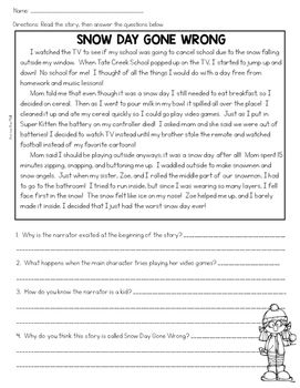 the snow day gone wrong worksheet for students to practice reading and writing skills