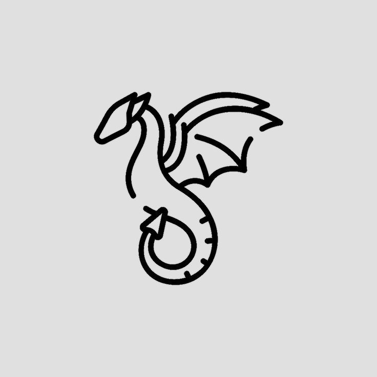 a black and white line drawing of a dragon with wings spread over it's head