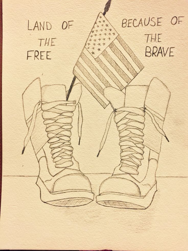 a drawing of a pair of shoes with an american flag on top and the words land of the free below