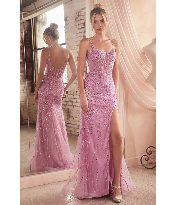 Blossom Pink Sequin Beaded High Slit Fitted Prom Gown - Unique Vintage - Womens, DRESSES, PROM AND SPECIAL OCCASION Candy Pink Prom Dress, Prom Dresses Magenta, Pink Sparkly Dress Long, Prom Dresses Pink Sparkle, Hot Pink Formal Dress, Pink Lace Prom Dress, Glam Prom Dresses, Pink Sparkle Dress, Prom Dresses Unique