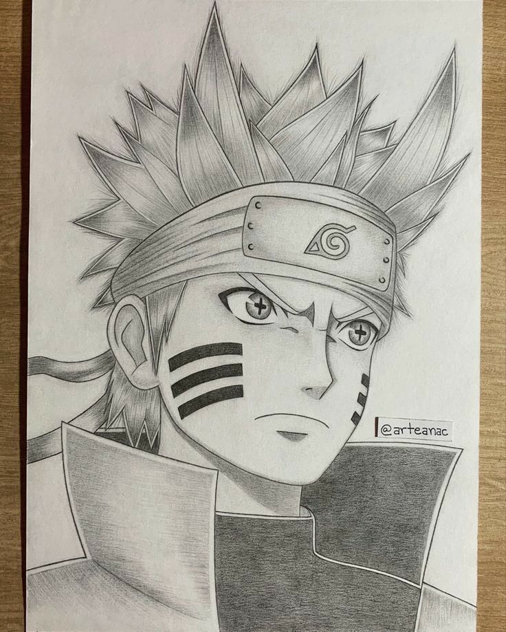 a pencil drawing of naruta from the anime, with his face painted in black and