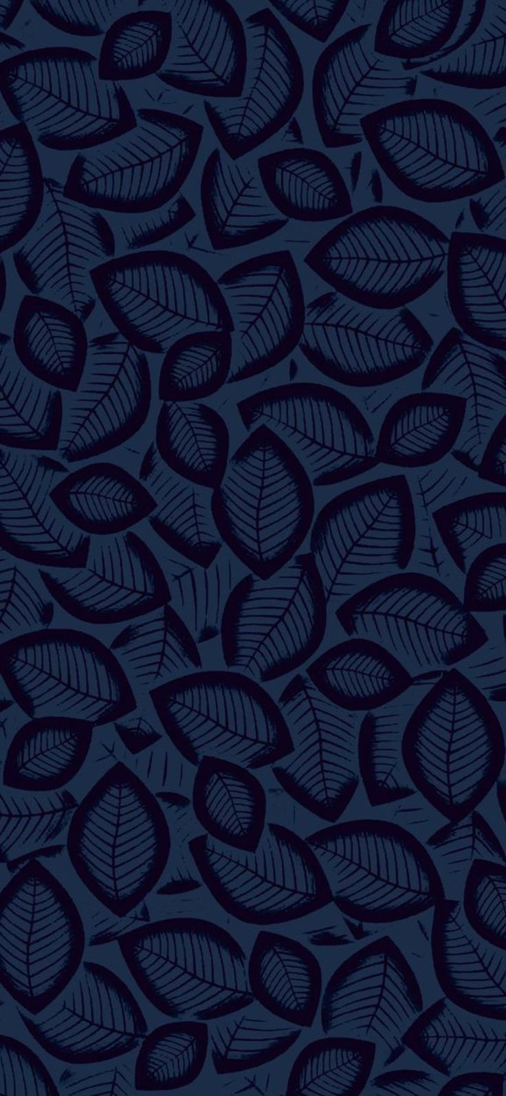 a blue background with leaves on the left and right sides, in shades of dark blue