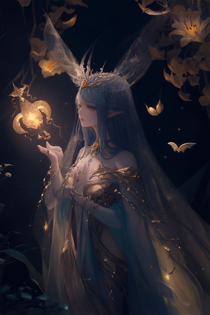 a woman dressed as a fairy holding a light in her hand and surrounded by butterflies