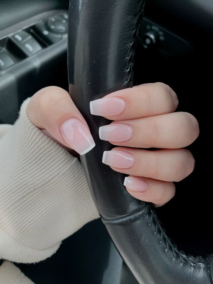 Short Acrylic Nails Coffin Simple French Tip, Micro French Tip Nails Coffin, French Tip Outline Acrylic Nails Coffin, French Tip With Clear Base, Nail Shape Tapered Square, Frosted Clear Nails, Medium Short Tapered Square Nails, Narrow Square French Tip Nails, Small Coffin French Tip Nails