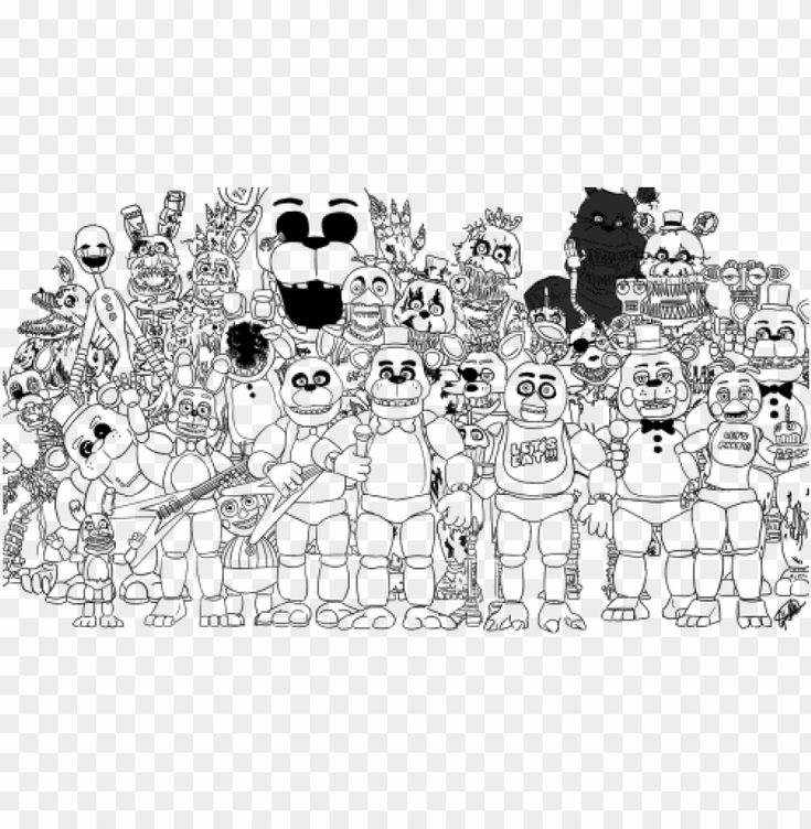 an image of many cartoon characters in black and white