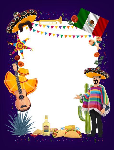 a mexican border with an image of a man in a sombrero and guitar