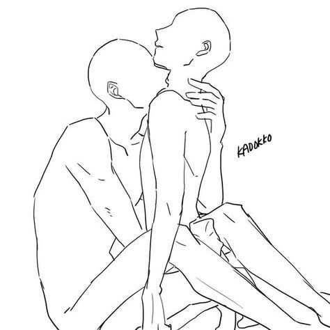 a drawing of two people sitting on the ground, one holding his arm around the other's neck