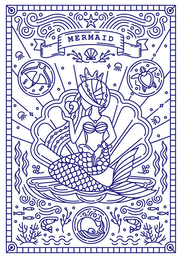 the mermaid coloring page for adults and children