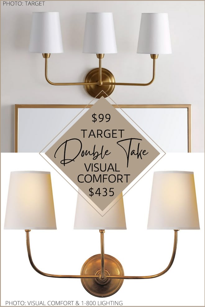 a light fixture with three lamps on it and the words $ 99 target double take visual comfort $ 433