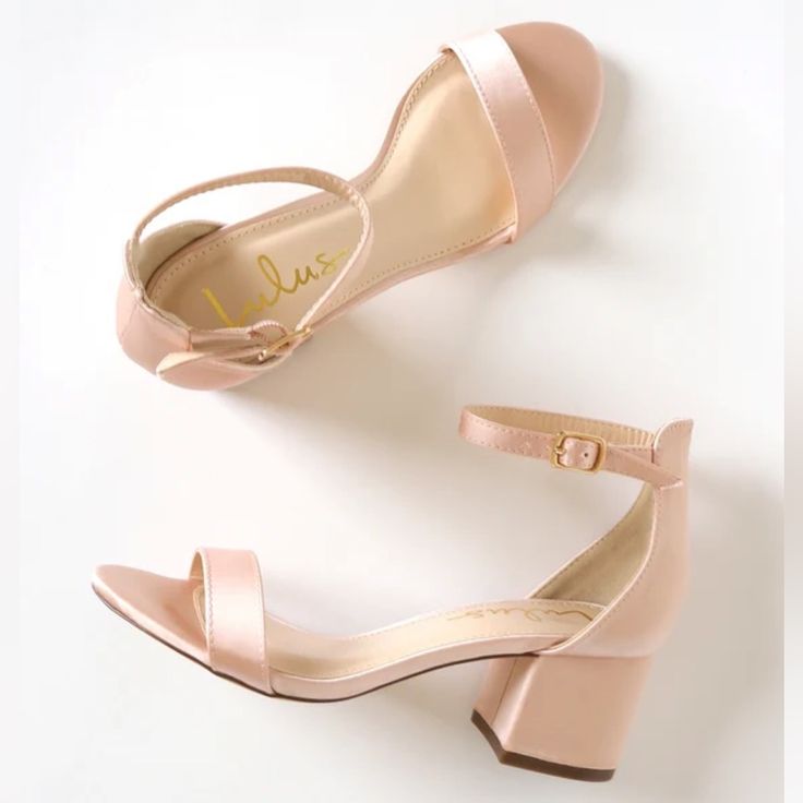 Say Hello To Your New Favorite Shoe ... The Lulus Harper Blush Satin Ankle Strap Heels! Sleek And Shiny Satin Fabric Covers These Chic Single Sole Heels, With A Slender Toe Strap And Peep-Toe Upper. Structured Heel Cup And Adjustable Ankle Strap With A Gold Buckle. 2.5" Wrapped Block Heel. Cushioned Insole. Nonskid Rubber Sole. All Vegan Friendly, Man Made Materials. Imported. Style 814422 Nib - Never Worn Homecoming Shoes, Single Sole Heels, Heels Classy, Wedding Shoes Heels, Fancy Shoes, Cute Heels, Girly Shoes, Wedding Sandals, Elegant Shoes