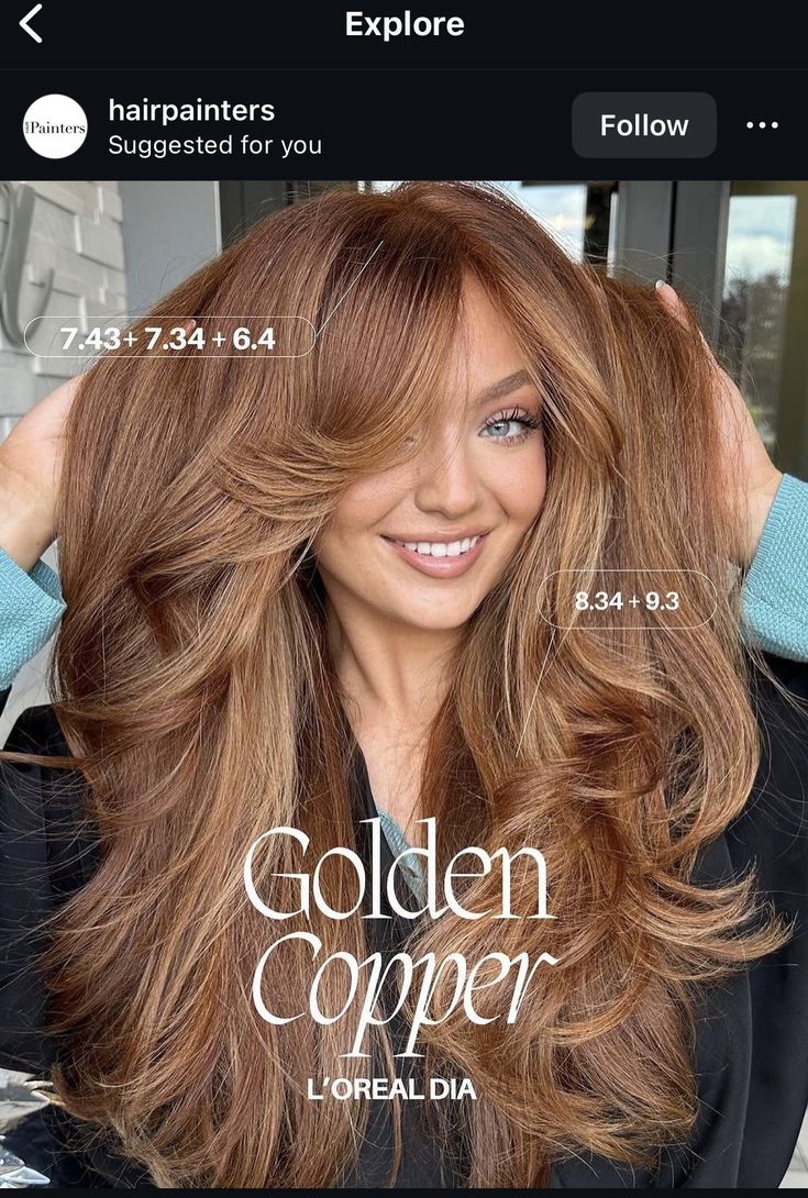 Loreal Copper Hair Color, Caramel Hair Color Formula, Old Money Copper Hair, Golden Copper Hair Color Formula, Honey Copper Hair Formula, Copper Gold Hair Color, Copper Brown Hair Formula, Copper Rose Gold Hair Formula, Wella Copper Formula