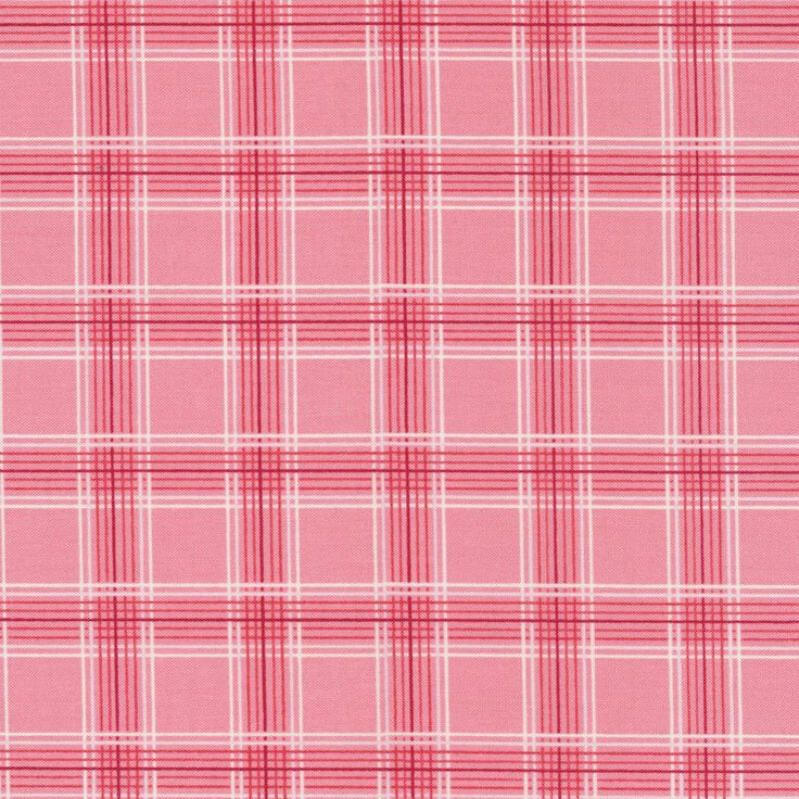 pink plaid fabric with white and red stripes