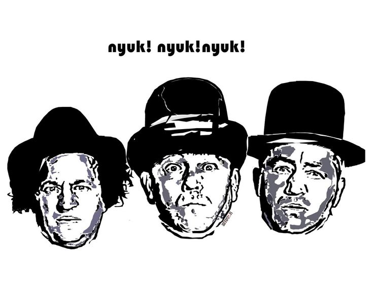 three men with hats on their heads are drawn in black and white, while the third man is wearing a fedora