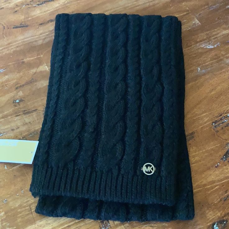 Nwt Michael Kors Cable Knit Muffler Scarf Black One Size 81” In Length 12” In Width 100% Acrylic Mk Emblem In Silver Tone Warm Black Winter Scarf, Black Scarves For Cold Weather, One Size, Black Winter Scarves, Casual Black Wool Scarf, Casual Black Warm Scarves, Casual Warm Black Scarves, Casual Black Warm Scarf, Casual Warm Black Scarf, Black Winter Scarves For Cold Weather