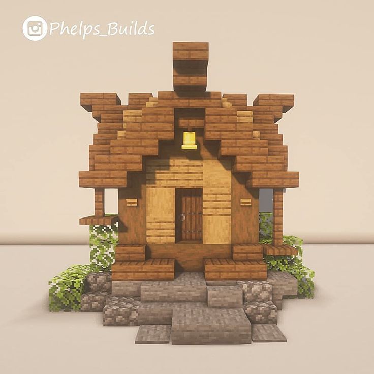 an image of a small house made out of wood and bricks with the door open