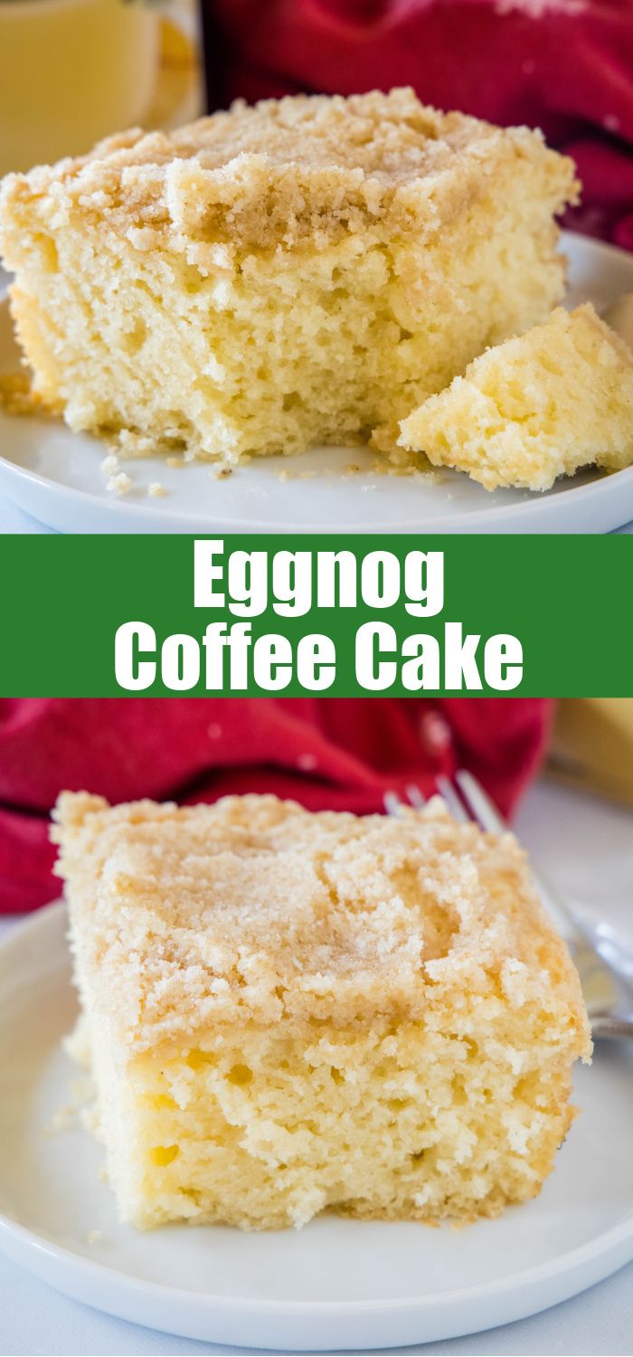 eggnog coffee cake on a white plate