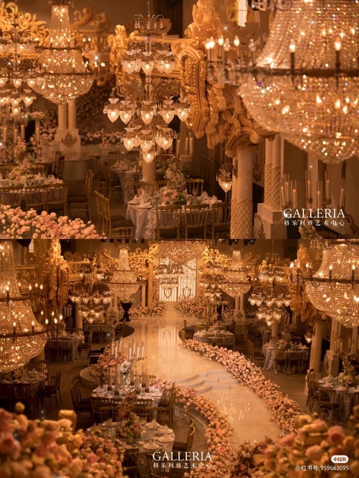 a large room filled with lots of chandeliers