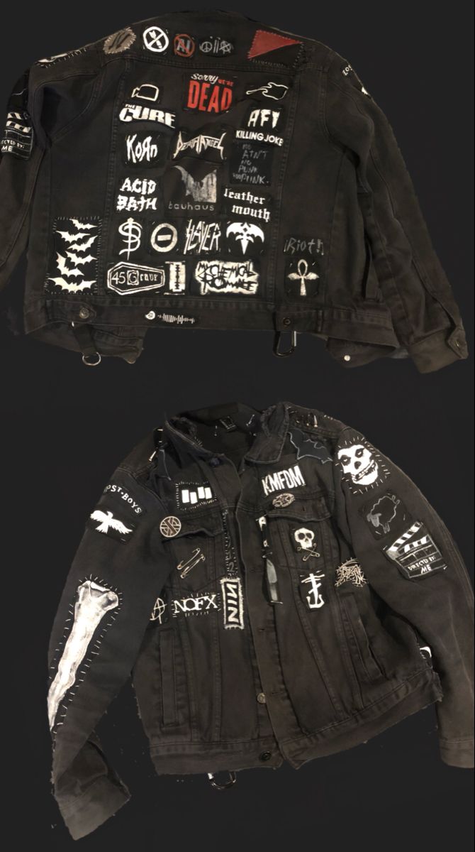 Punk Denim Jacket Diy, Punk Jacket Patches, Goth Battle Jacket, Battle Jacket Ideas, Punk Jacket Diy, Punk Battle Jacket, Jacket Design Ideas, Crust Jacket, Alt Clothes Diy