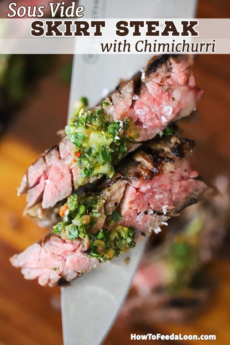 steak with broccoli and other vegetables on a cutting board next to the words sous - vide skirt steak with chinchuri