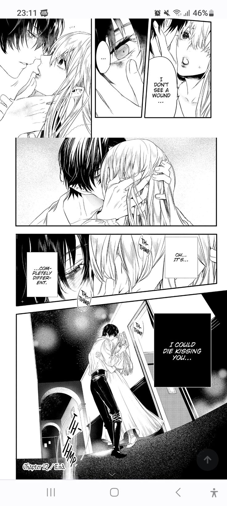 an anime story page with two people kissing