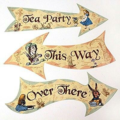 three signs that say, sea party this way and one says it's over there