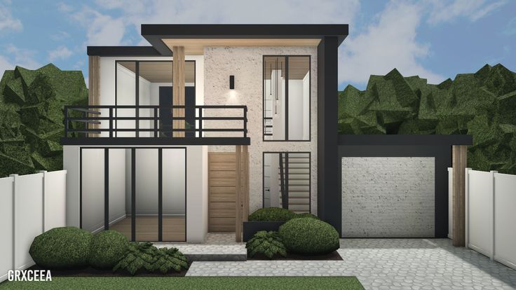 Small Bloxburg House Ideas Modern, Small Modern Home Bloxburg, Bloxburg Nyc Townhouse, Front House Bloxburg, Small House Bloxburg Exterior, Bloxburg 5k House, Bloxburg Exterior Modern, Bloxburg Modern House Color Scheme, Minimalist House Bloxburg