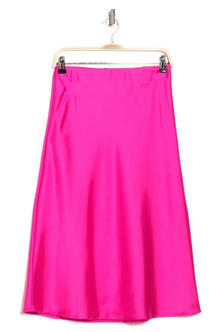 Elevate your wardrobe with this pull-on bias satin midi skirt for elegant, feminine style. 31" length (size S) Elasticized waist Pull-on style Satin construction 97% polyester, 3% spandex Machine wash cold, line dry Made in USA Model’s stats for sizing: 5’10” height, 34” bust, 27” waist, 35” hips. Model is wearing size S. Pink Satin Skirt For Spring, Spring Pink Silk Maxi Skirt, Pink Silk Maxi Skirt For Spring, Pink Silk Pleated Skirt, Pink Relaxed Silk Skirt, Pink Silk Skirt With Relaxed Fit, Pink Relaxed Fit Silk Skirt, Pink A-line Maxi Skirt For Party, Pink Midi Skirt For Evening