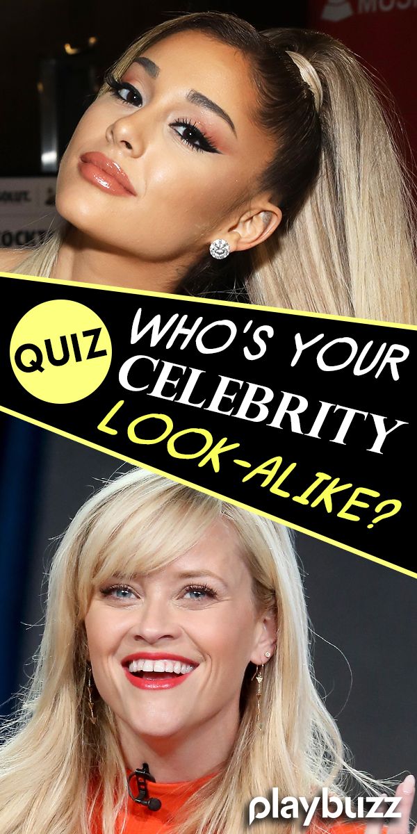 a woman with long blonde hair is smiling and has a sign over her head that says who's your celebrity look alike?