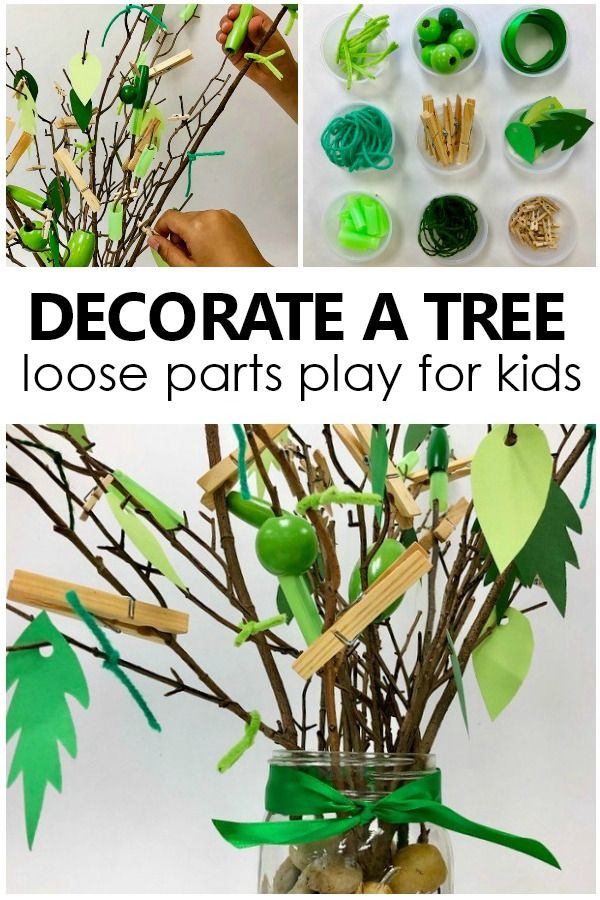 Decorate a Tree Loose Parts Play for Kids-Toddler and Preschool Collaborative Pretend Play and Art Project for Tree Theme and Spring Activities #kidart #preschool #toddler #loosepartsplay Family Tree Craft, Loose Parts Play, Preschool Art Projects, Spring Art Projects, Collaborative Art Projects, Tree Theme, Tree Study, Toddler Art Projects, Theme Nature