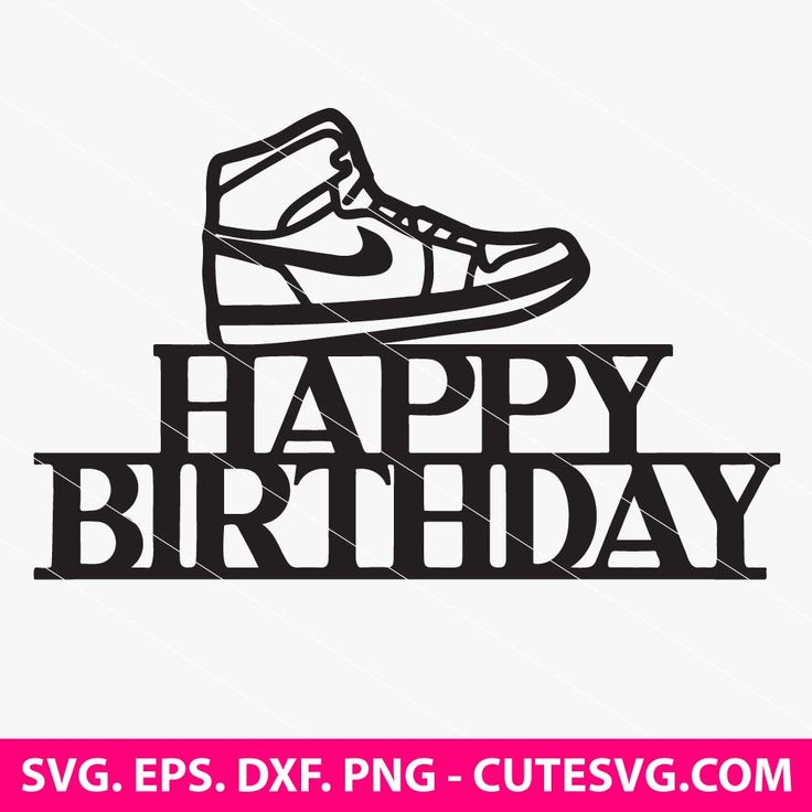 a pair of sneakers with the words happy birthday in black and white on a pink background