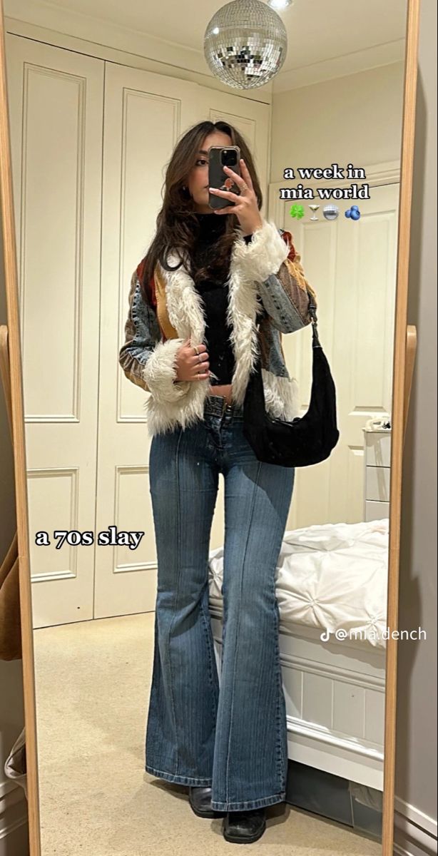 #70sfashion #shaggy #coat #fallfashion D.c. Outfits, Winter Outfits Going Out Night Cold, Long Coat Fall Outfit, Knotted Vest Outfit, Low Rise Work Pants Outfit, Warm City Outfits, Chunky Legs Outfits, Winter Fashion Night Out, Los Temerarios Concert Outfit