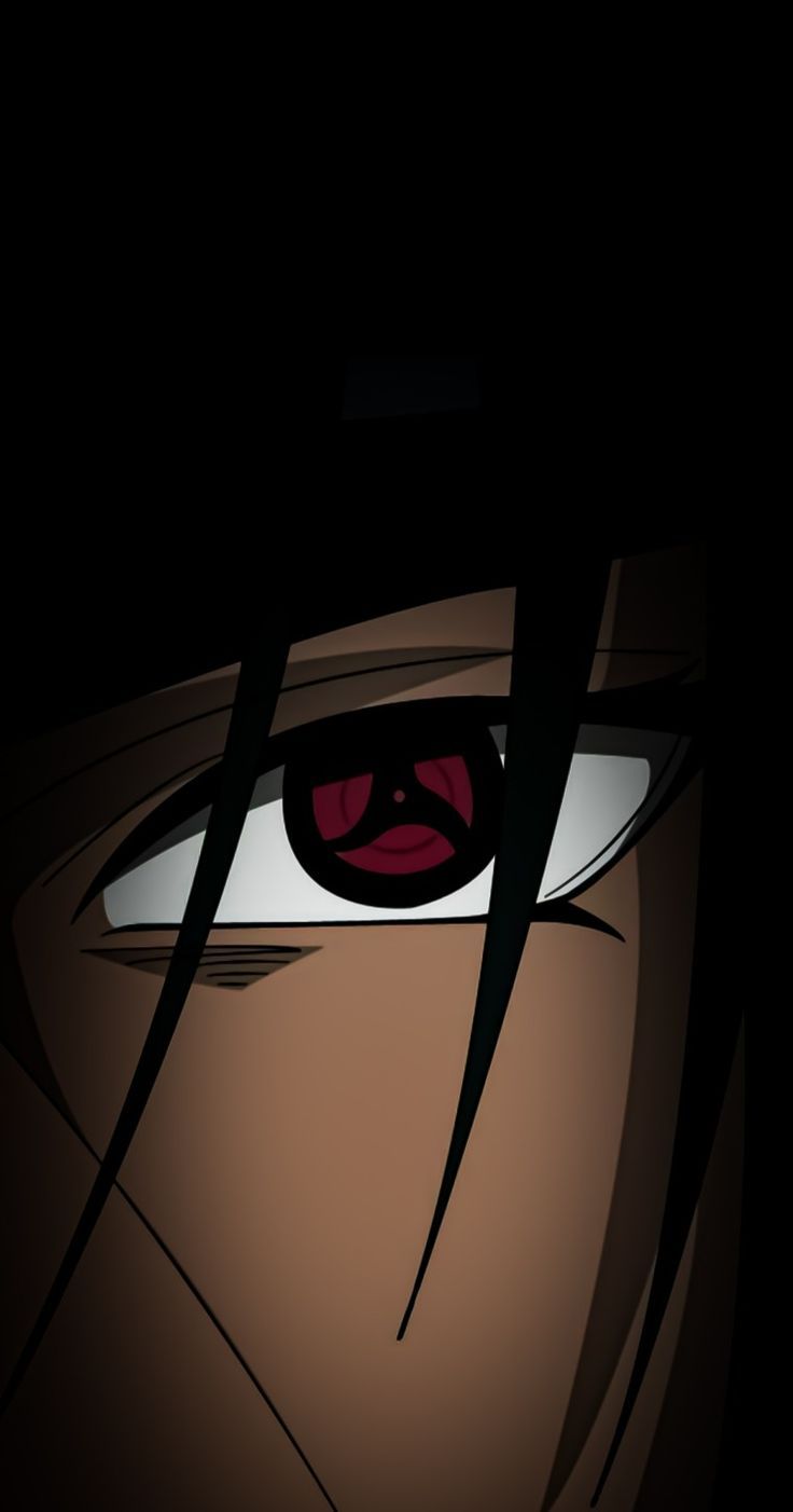 an anime character with red eyes and black hair