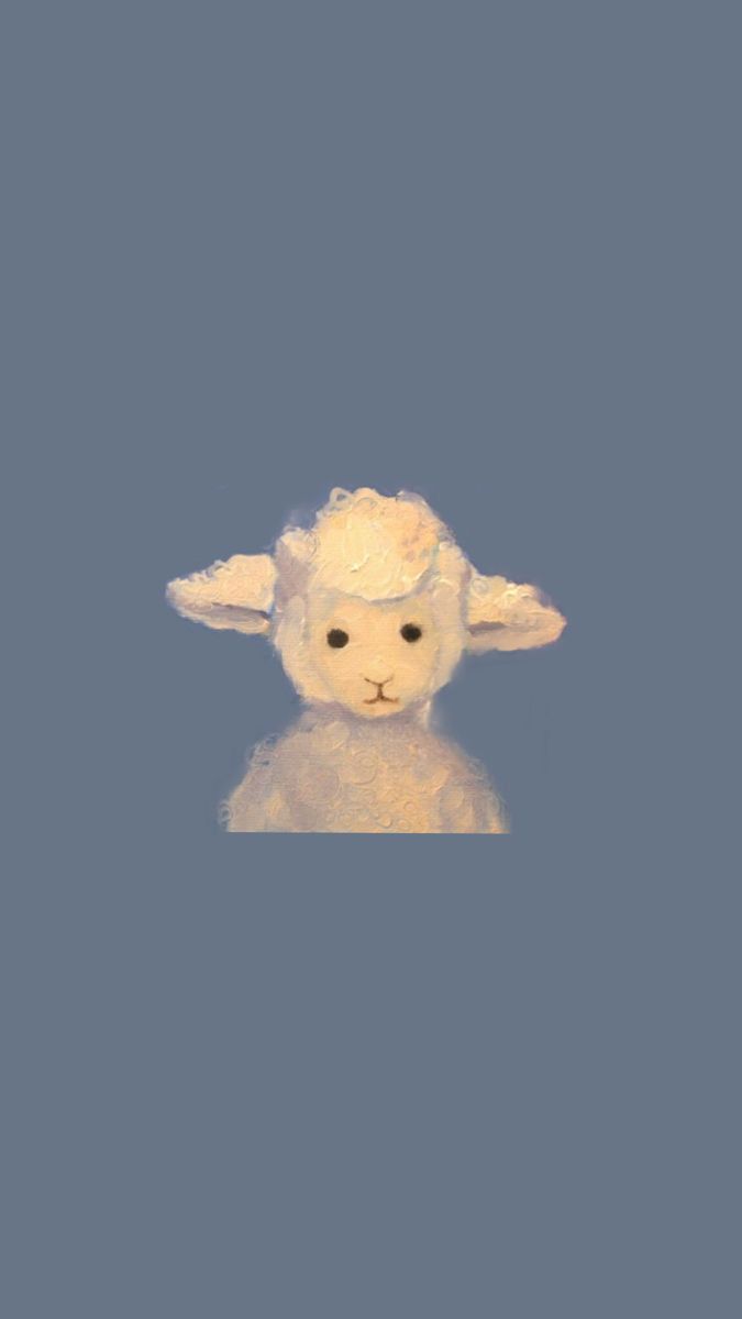 a white stuffed animal sitting on top of a reflective surface in front of a blue background