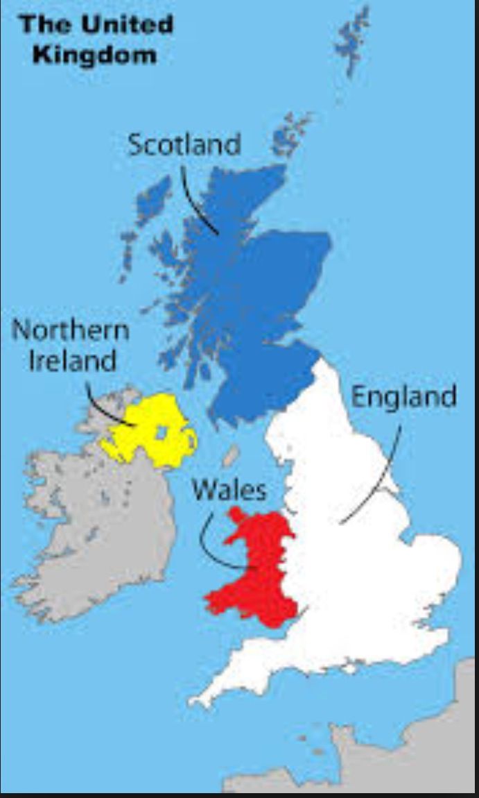 a map showing the location of major cities in england, scotland, and wales with their flags