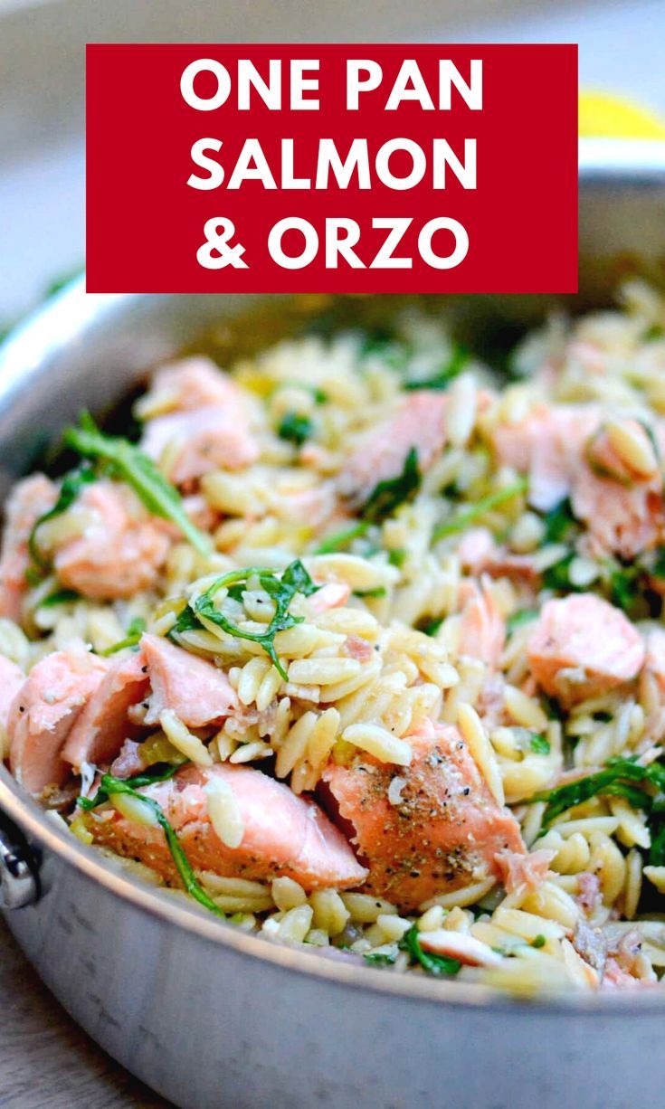 one pan salmon and orzo with spinach