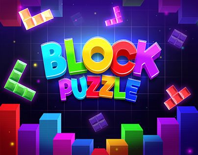 the words block puzzle are surrounded by colorful blocks and cubes on a dark background