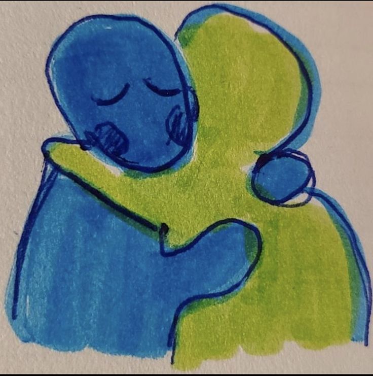 a drawing of a child hugging an adult