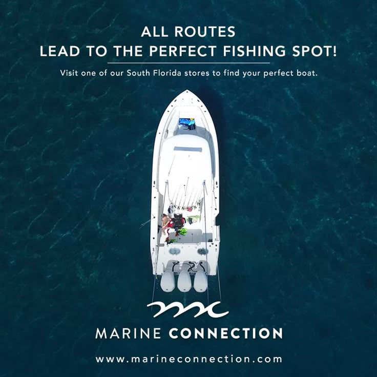 an advertisement for marine connection showing a boat in the water