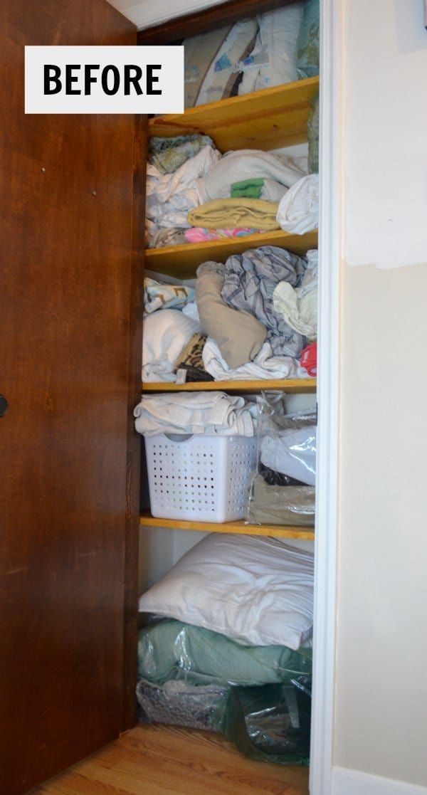 an open closet door with clothes and other items in it, before and after being cleaned