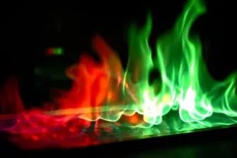 blurry photograph of fire and flames on a laptop computer screen, taken in the dark