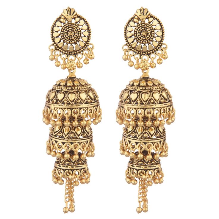 PRICES MAY VARY. Please confirm the size using model image, size dimensions, other reference images and videos. The color may slightly vary due to the photographic lighting sources. Antique designer floral drop dangling style jhumki earrings set for women, Length x Width: 3.2 Inch x 0.9 Inch (8.1 cm x 2.2 cm), Metal: Alloy, Closure: Push Back. Embellished with metal engraving and metal balls charms, gives it a perfect traditional ethnic cum contemporary look. This trendy western cum antique simp Traditional Indian Jewellery, Jhumki Earrings, Floral Studs, Long Tassel Earrings, Indian Earrings, Metal Engraving, Oxidised Jewellery, Jhumka Earrings, Jewelry Boho