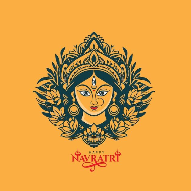 Vector happy navratri festival greeting ... | Premium Vector #Freepik #vector #religious #background #india #holiday Navratri Post, Maa Durga Face, Navratri Greetings, Durga Face, Religious Background, Navratri Festival, Image Reference, Happy Navratri, Maa Durga