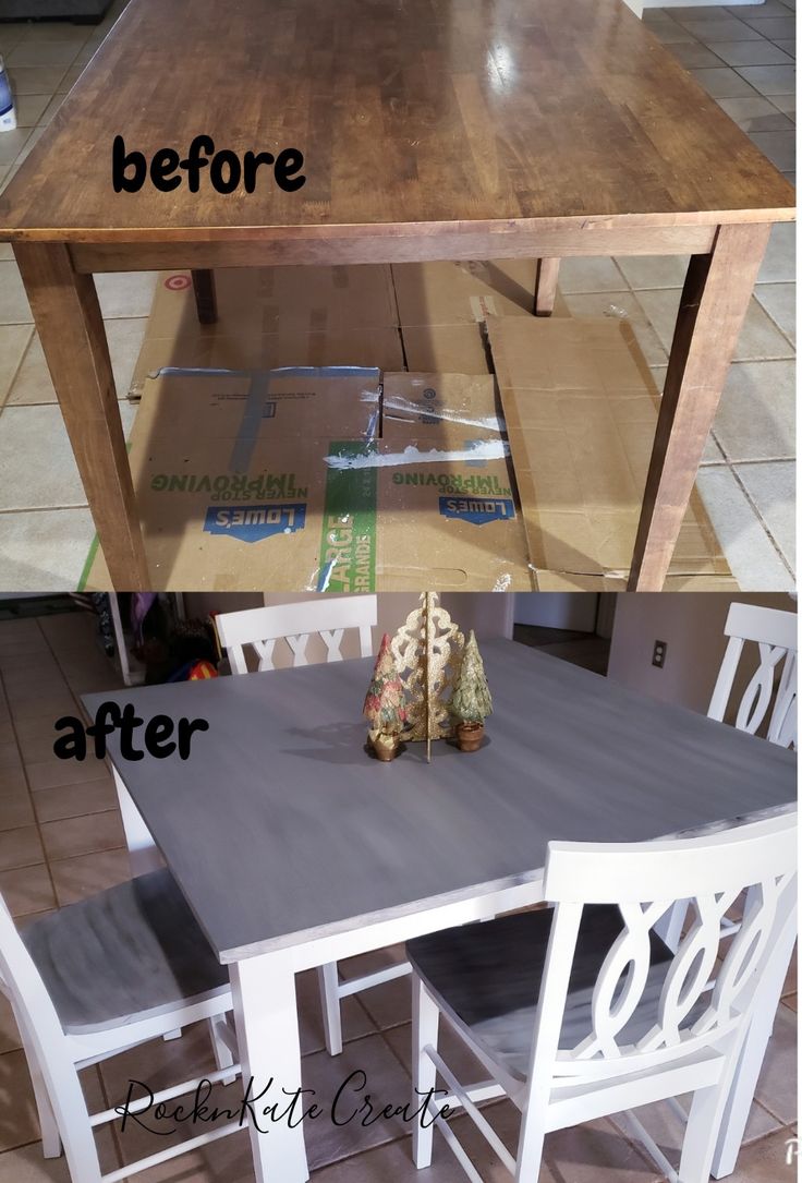 the before and after of a dining room table