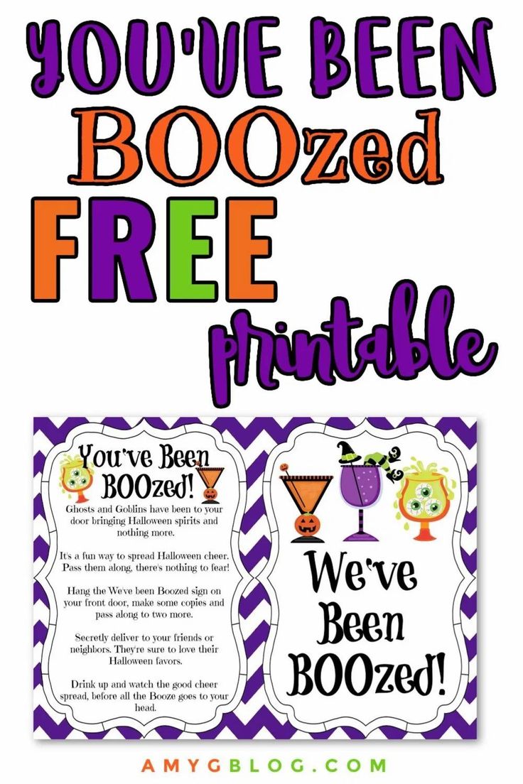 the booze free printable for halloween is shown in purple and green with an orange stripe