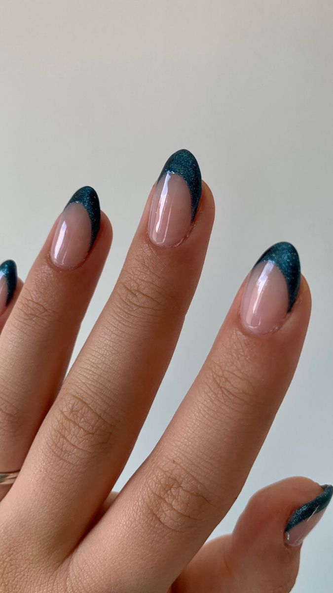 Turquoise French Tip Nails Almond, Navy Nails Design, Hoco Nails, Aqua Nails, Teal Nails, Plain Nails, Happy Nails, Minimal Nails, Tip Nails