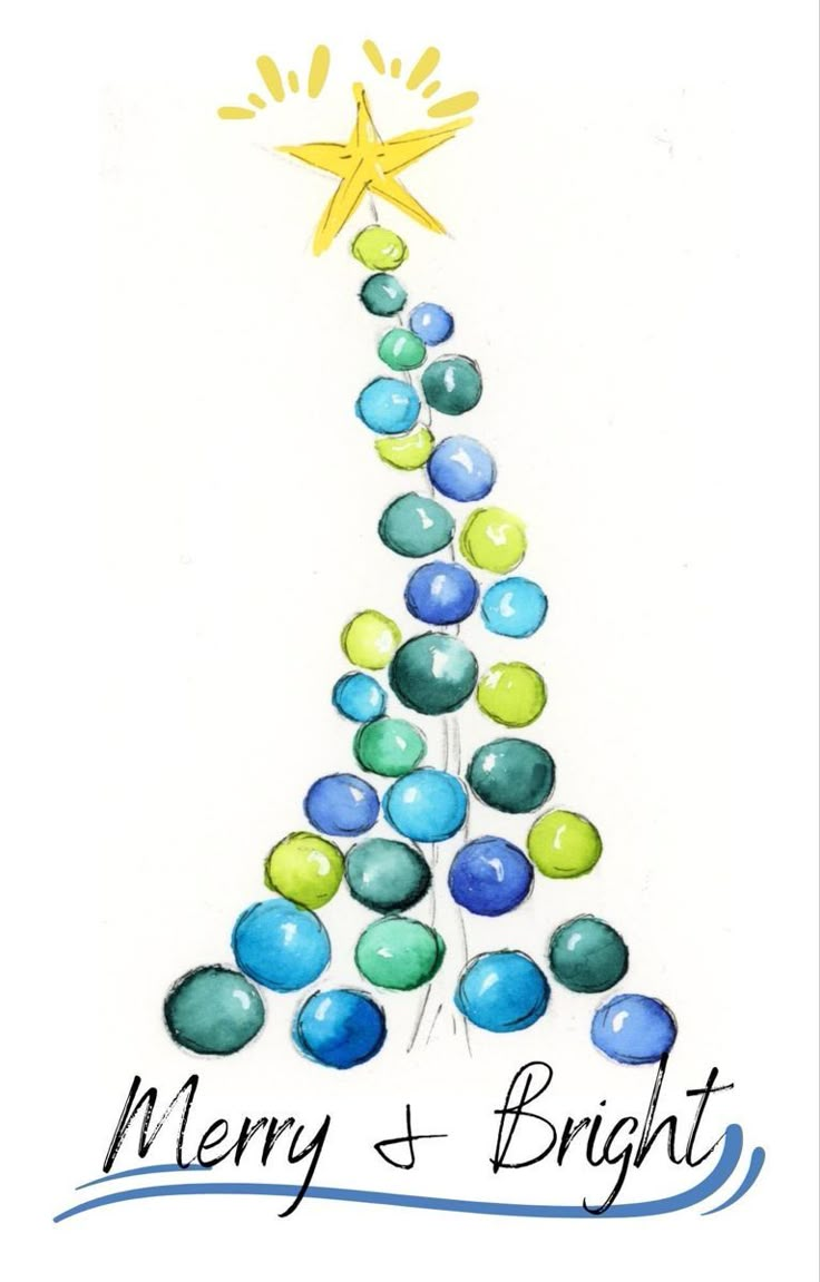 a christmas tree made out of balls with the words merry and bright written below it