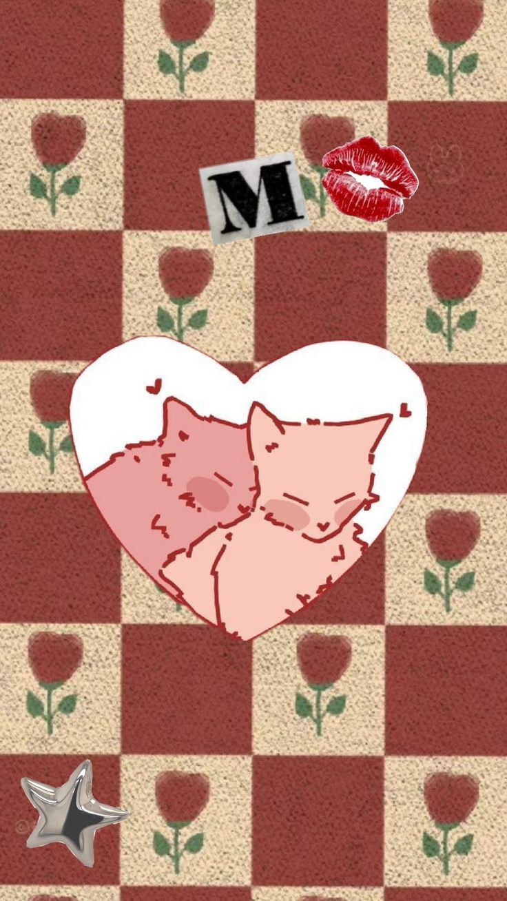 an image of two cats in the shape of a heart on a checkered background